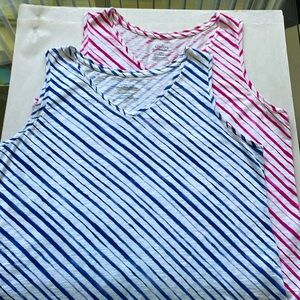 BUNDLE (2) CHICOS TOPS TEES SIZE 3 (L-XL) SLEEVELESS HOT PINK- NAVY STRIPE MODAL